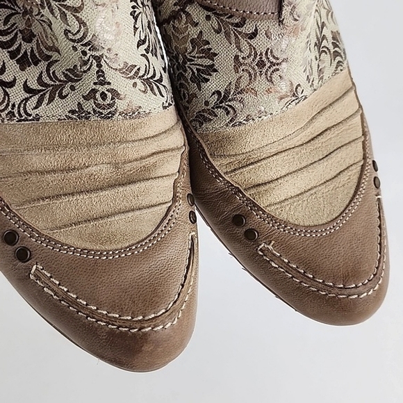 Maciejka Women's Leather Heeled Taupe Cream Floral Print Shoes Block Heel Sz 37 - Picture 7 of 16